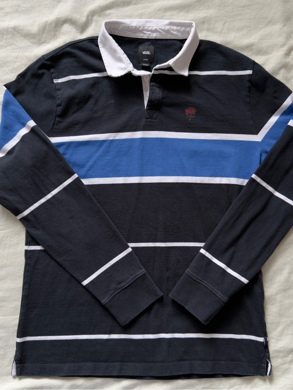 Vans Black & Blue Striped Rugby Shirt with White Collar